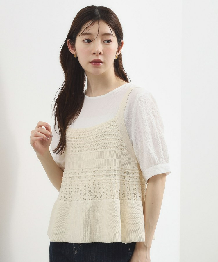 透かし編み切替ニットビスチェ×ブラウスセット2