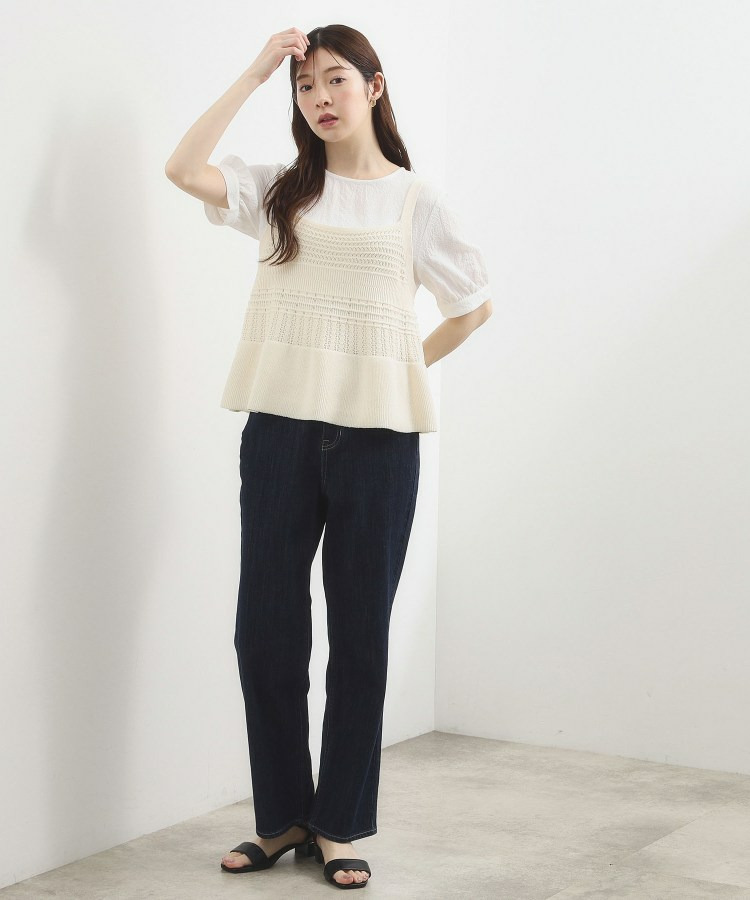 透かし編み切替ニットビスチェ×ブラウスセット4