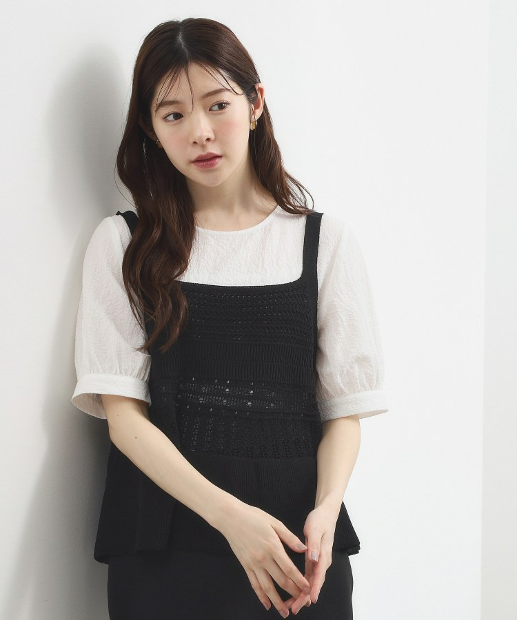 透かし編み切替ニットビスチェ×ブラウスセット1