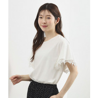 【二の腕カバー、UV/ひんやり】涼しく華やかに、レースレイヤードスリーブTシャツ