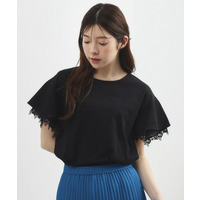 【二の腕カバー、UV/ひんやり】涼しく華やかに、レースレイヤードスリーブTシャツ