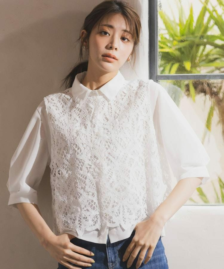 【貴島明日香さん着用/2点SET】レースベスト×シアーブラウスSET