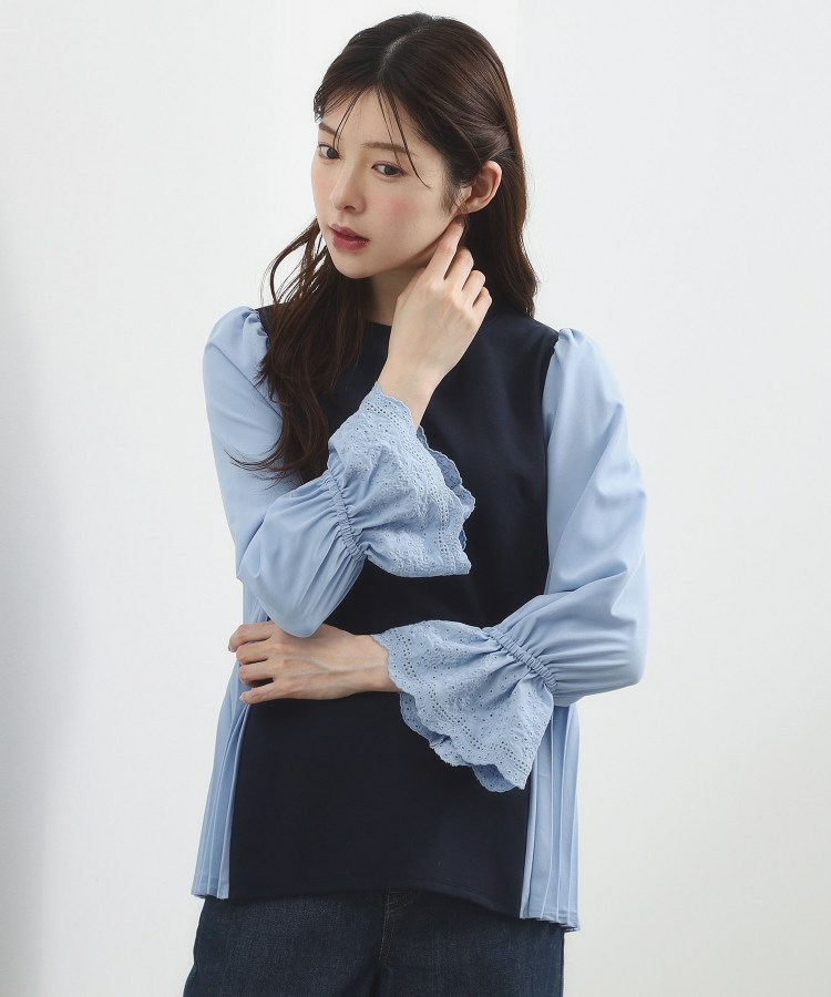 バイカラープリーツコンビトップス