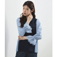 バイカラープリーツコンビトップス