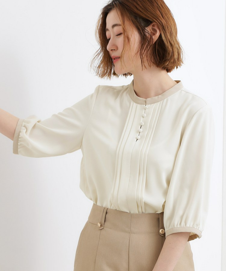 【二の腕カバー・お仕事】フロントタック配色ブラウス