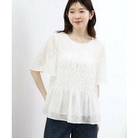 【二の腕・体型カバー】軽やかに華やぐ 花柄シャーリングブラウス
