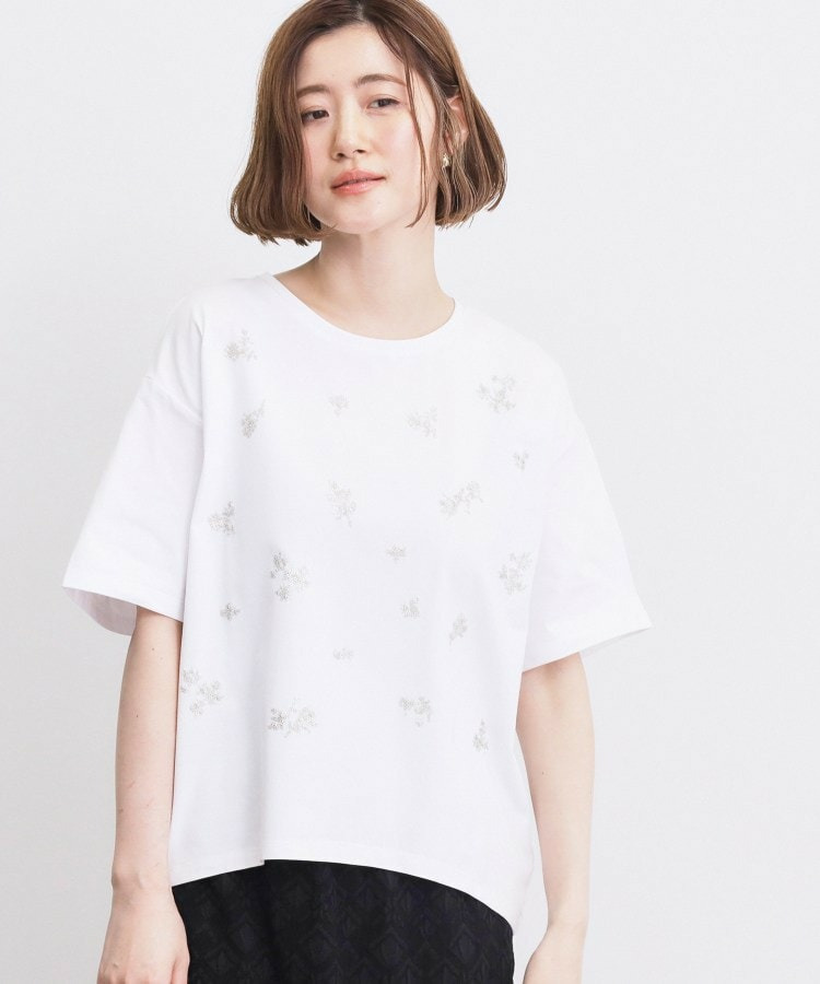 フラワーモチーフスパンコールTシャツ