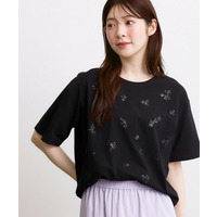 フラワーモチーフスパンコールTシャツ