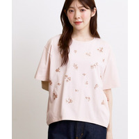 フラワーモチーフスパンコールTシャツ