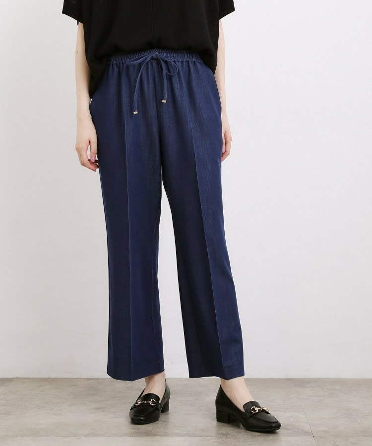楽ちんできれい見え デニムライクストレッチドロストパンツ1