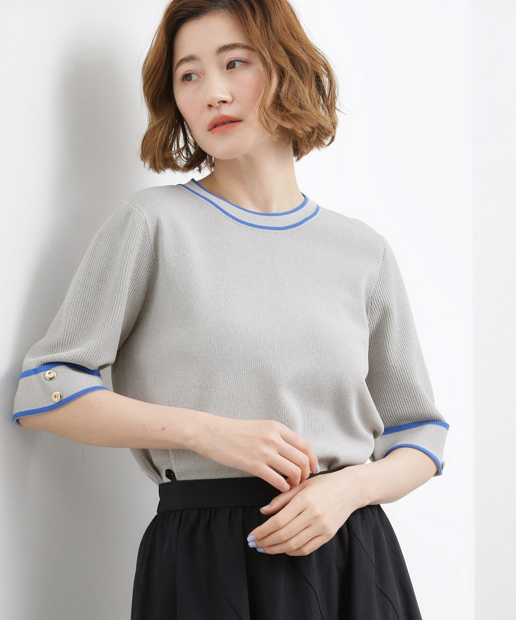 やわらかドライタッチ 袖メッシュ編みニット1