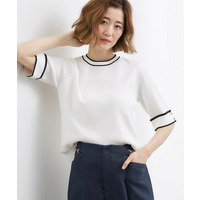 やわらかドライタッチ 袖メッシュ編みニット