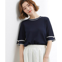 やわらかドライタッチ 袖メッシュ編みニット