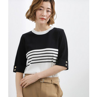 やわらかドライタッチ 袖メッシュ編みニット