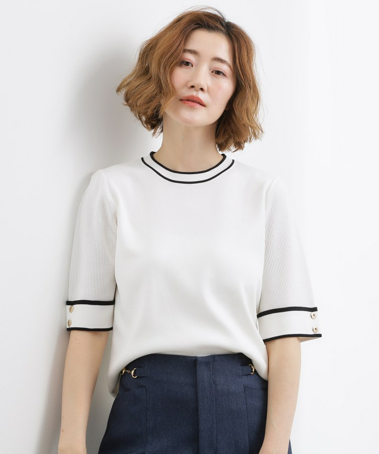 やわらかドライタッチ 袖メッシュ編みニット2