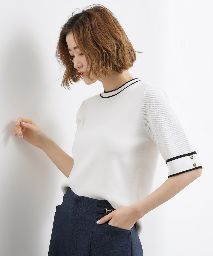 やわらかドライタッチ 袖メッシュ編みニット3