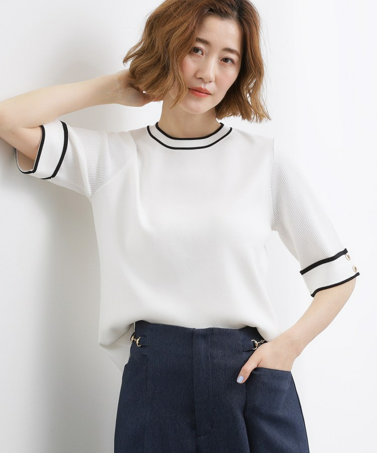 やわらかドライタッチ 袖メッシュ編みニット1