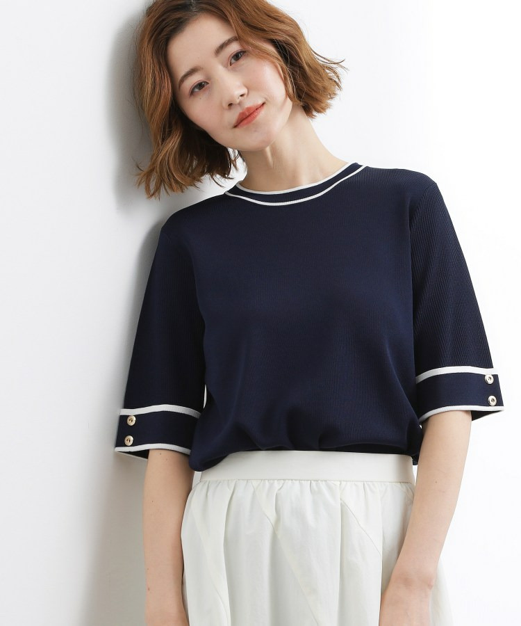 やわらかドライタッチ 袖メッシュ編みニット1