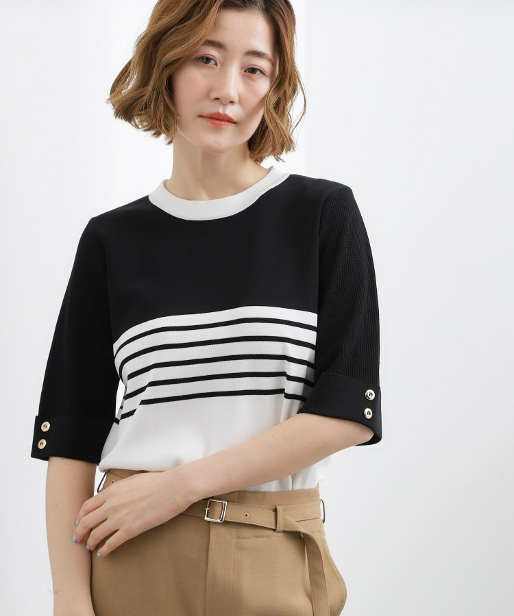 やわらかドライタッチ 袖メッシュ編みニット1