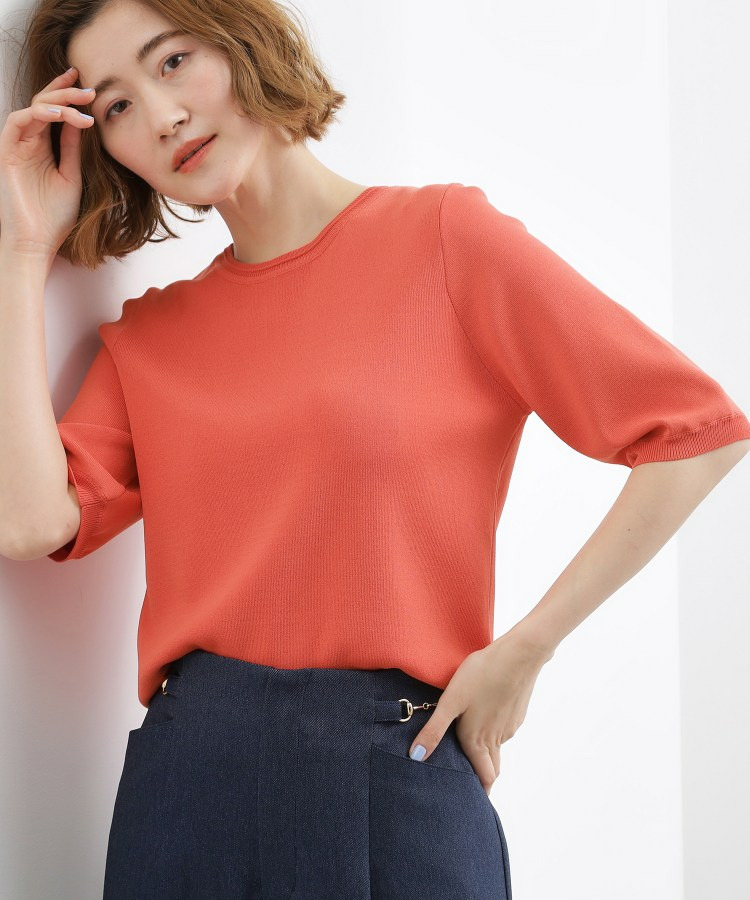 【シリーズ累計34万枚】やわらかドライタッチ 五分袖クルーネックニット1