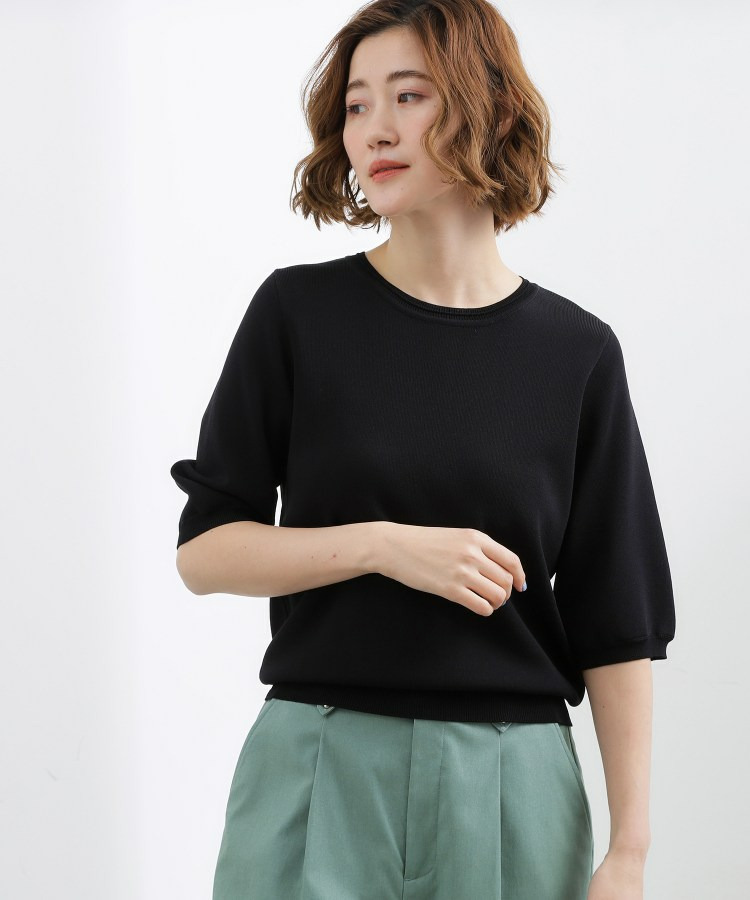 【シリーズ累計34万枚】やわらかドライタッチ 五分袖クルーネックニット15