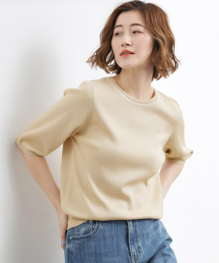 【シリーズ累計34万枚】やわらかドライタッチ 五分袖クルーネックニット1