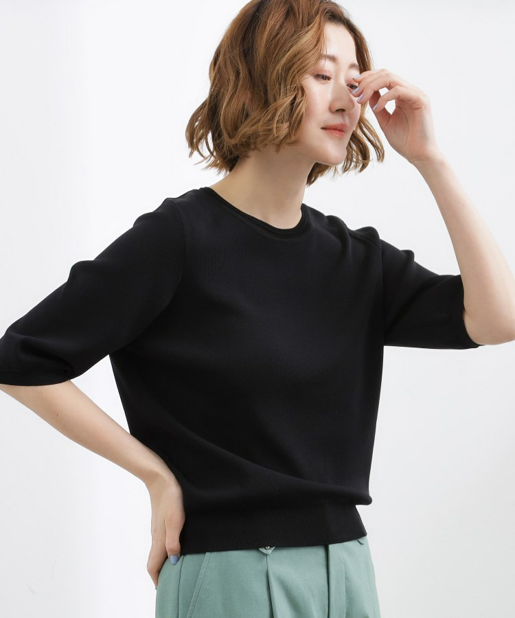 【シリーズ累計34万枚】やわらかドライタッチ 五分袖クルーネックニット1