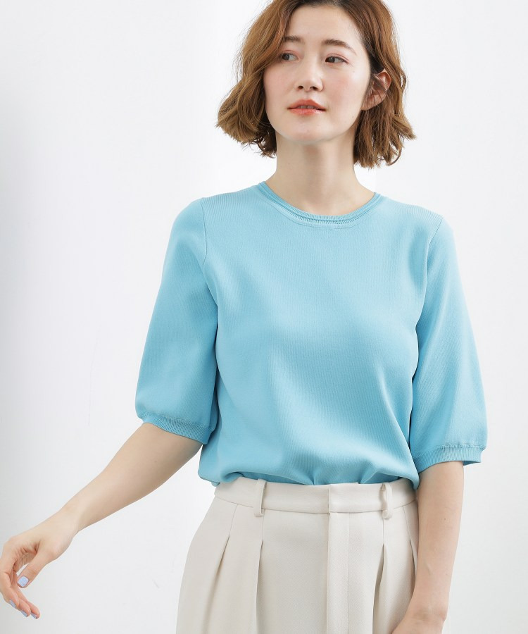 【シリーズ累計34万枚】やわらかドライタッチ 五分袖クルーネックニット1