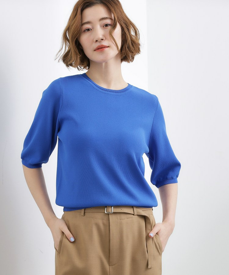 【シリーズ累計34万枚】やわらかドライタッチ 五分袖クルーネックニット1