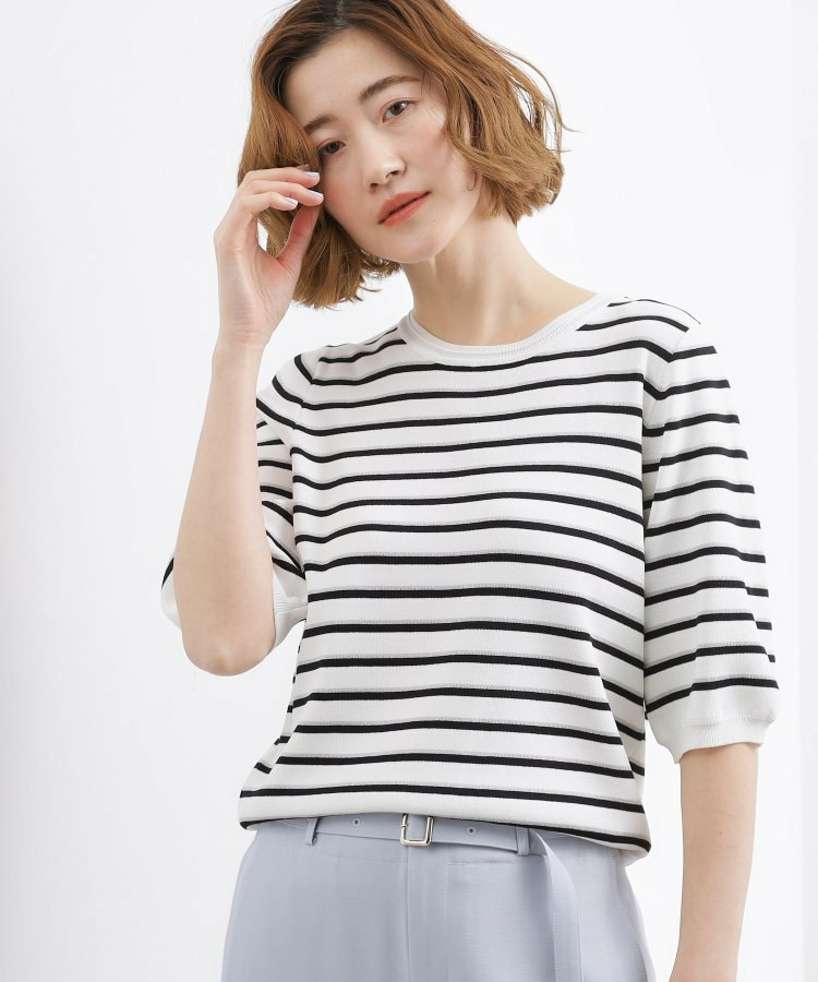 【シリーズ累計34万枚】やわらかドライタッチ 五分袖クルーネックニット1