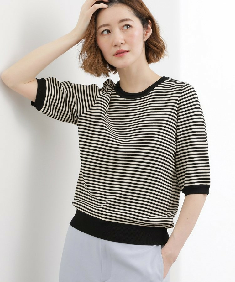 【シリーズ累計34万枚】やわらかドライタッチ 五分袖クルーネックニット1