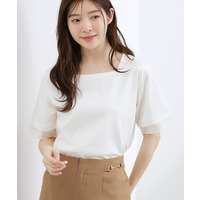 【二の腕カバー】袖口シアースクエアネックTシャツ