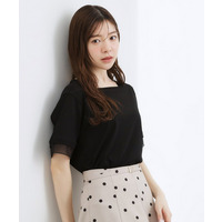 【二の腕カバー/UVカット・ひんやり】袖口シアースクエアネックTシャツ