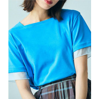 【二の腕カバー】袖口シアースクエアネックTシャツ