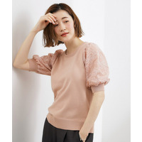 袖刺繍ハーフスリーブニットプルオーバー