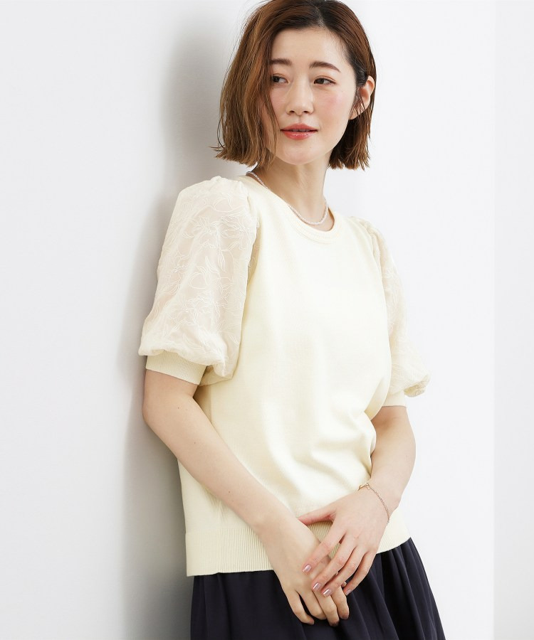 袖刺繍ハーフスリーブニットプルオーバー1