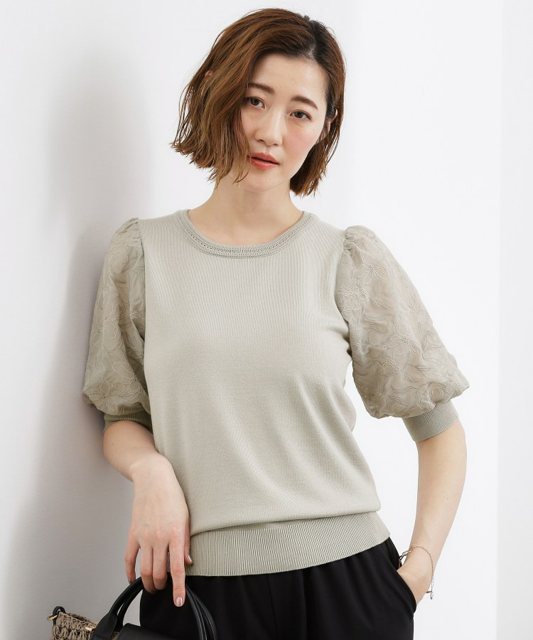 袖刺繍ハーフスリーブニットプルオーバー1