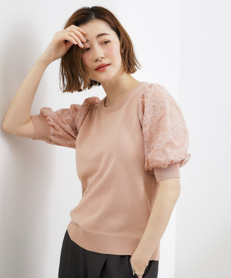袖刺繍ハーフスリーブニットプルオーバー1