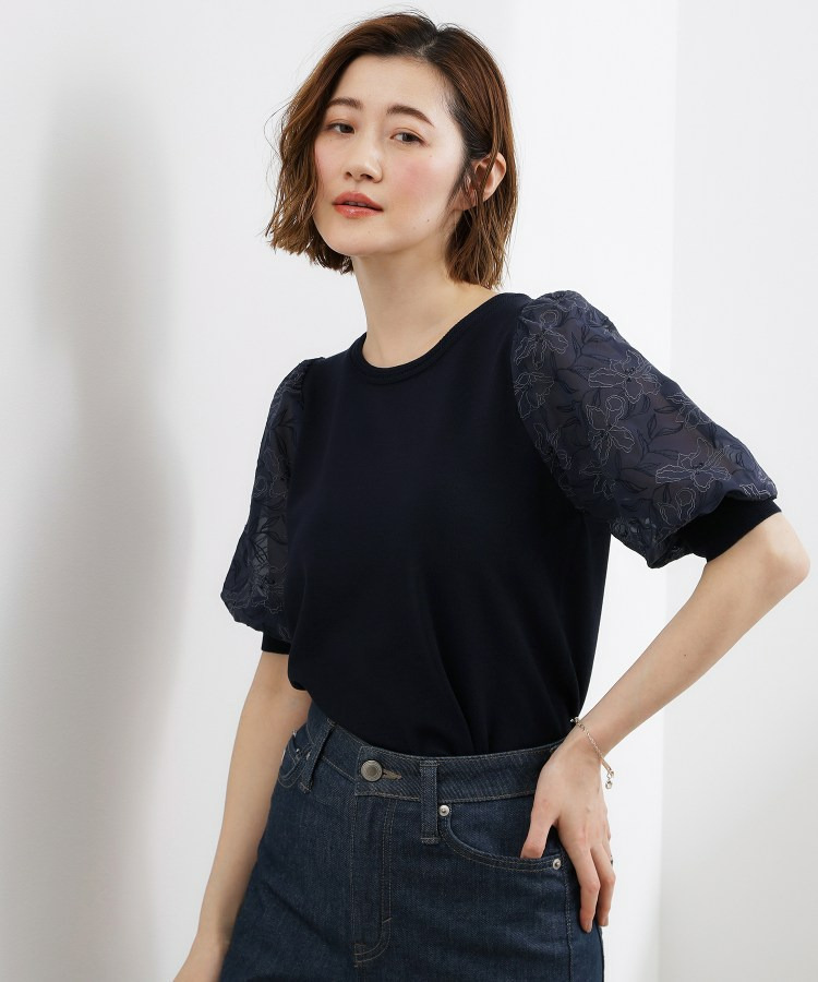 袖刺繍ハーフスリーブニットプルオーバー1