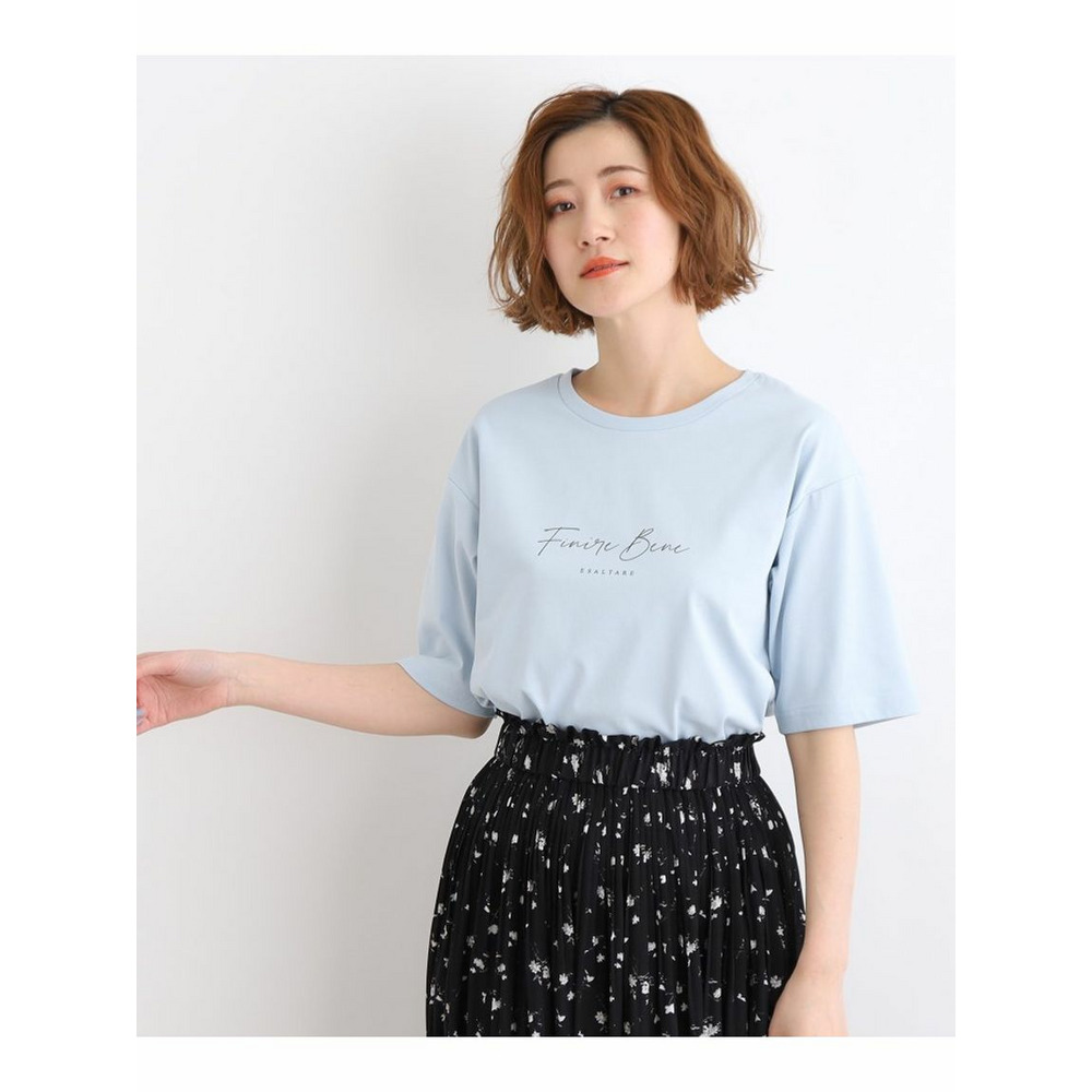 雑誌掲載商品【洗える／UVカット／接触冷感】5分袖ロゴTシャツ ブルー(091) 1