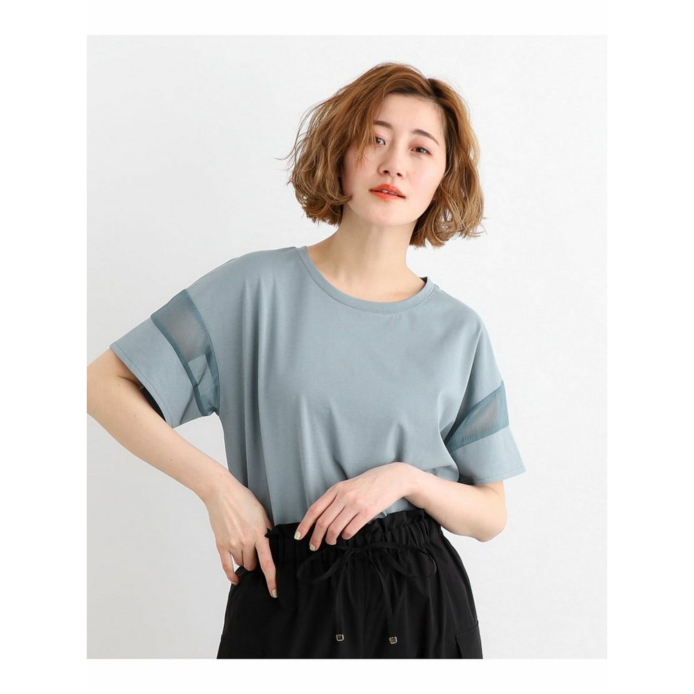 【嬉しい多機能】COTTON USA 袖シアーTシャツ ブルー(092) 1