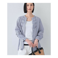 【UVケア／カラーストライプ柄】タックデザインブラウス