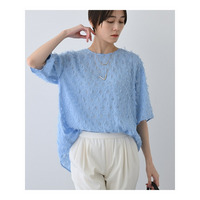 春SALE！【トレンド／ヘアリー】フリンジカットジャカードTブラウス