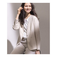 【こなれSETUP／ストライプ柄】リネンライクノーカラージャケット