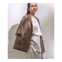 【洗える／メッシュ素材】リネンライク半袖ダブルジャケット