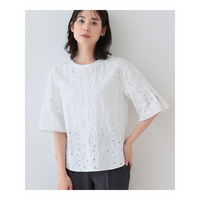 【洗える】フラワーカット刺繍フレアスリーブブラウス