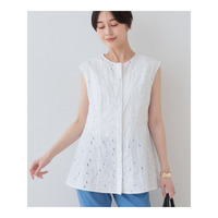 春SALE！【洗える】フラワーカット刺繍ノースリーブブラウス
