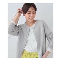 【洗える／コットン100％】メッシュ柄ニットブルゾン