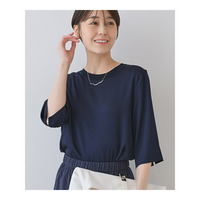 【洗える／5分袖】シルク風素材オフィスブラウス