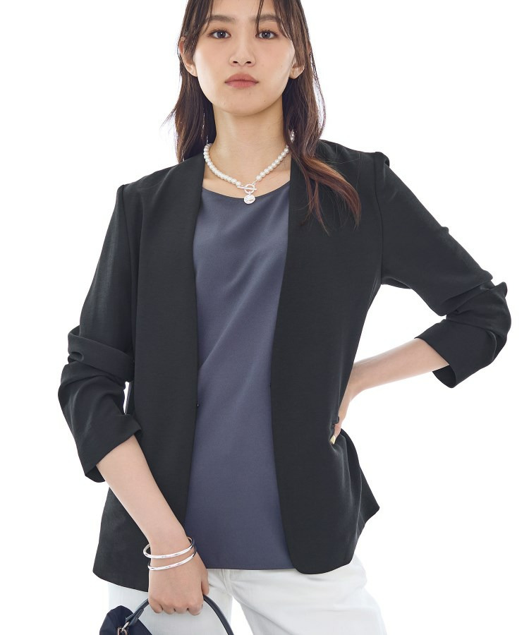 【洗える/UVケア】ノーカラー ナロージャケット1